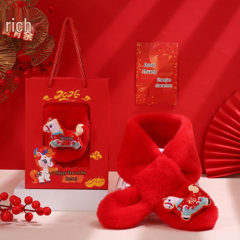 Warm Winter Scarf & Neck Gaiter for Girls - Kindergarten 2026 Year of the Horse New Year's Day Birthday Gift In Red