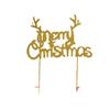 Gold & Green Glitter Merry Christmas Tree Cake Topper Decoration