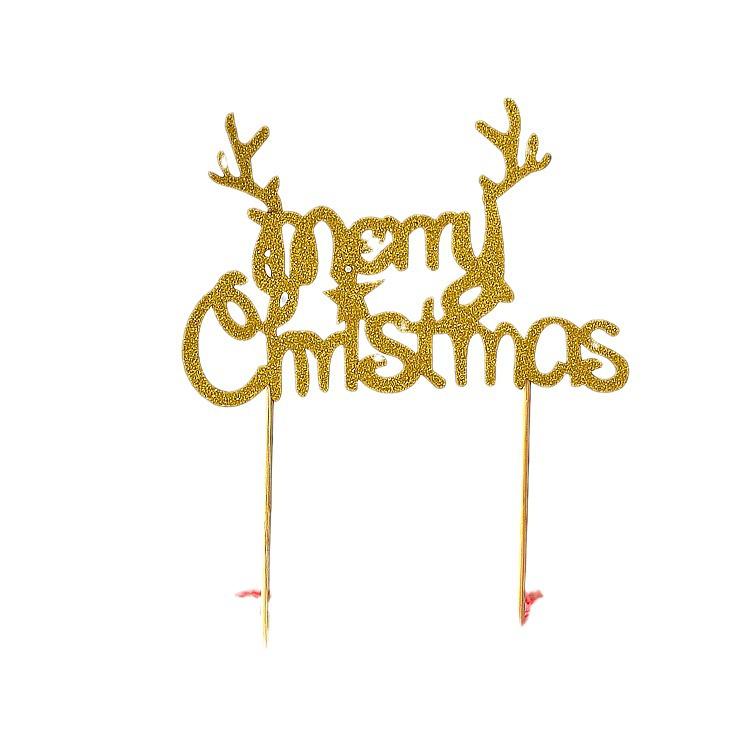 Gold & Green Glitter Merry Christmas Tree Cake Topper Decoration