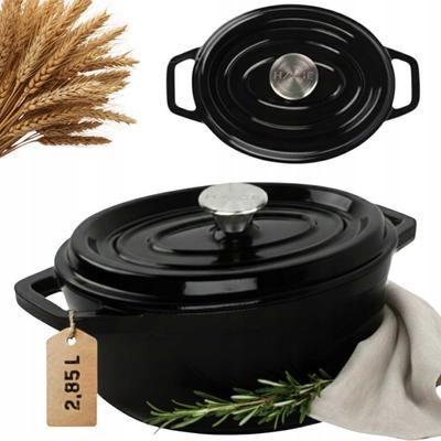 Enameled Cast Iron Casserole Bread Pan 2.85L Hage Black