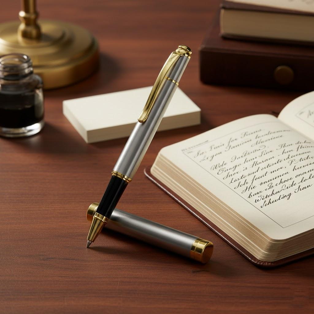 

Metal Rollerball Pen Executive Business Pen Stainless Steel Signature Pen Black Elegant Office Writing Instrument Ballpoint Pen