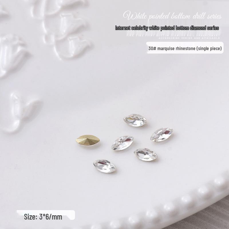 Nail Art Decorations: Transparent Pointed Rhinestones - Heart, Water Drop, Square, Butterfly Shapes
