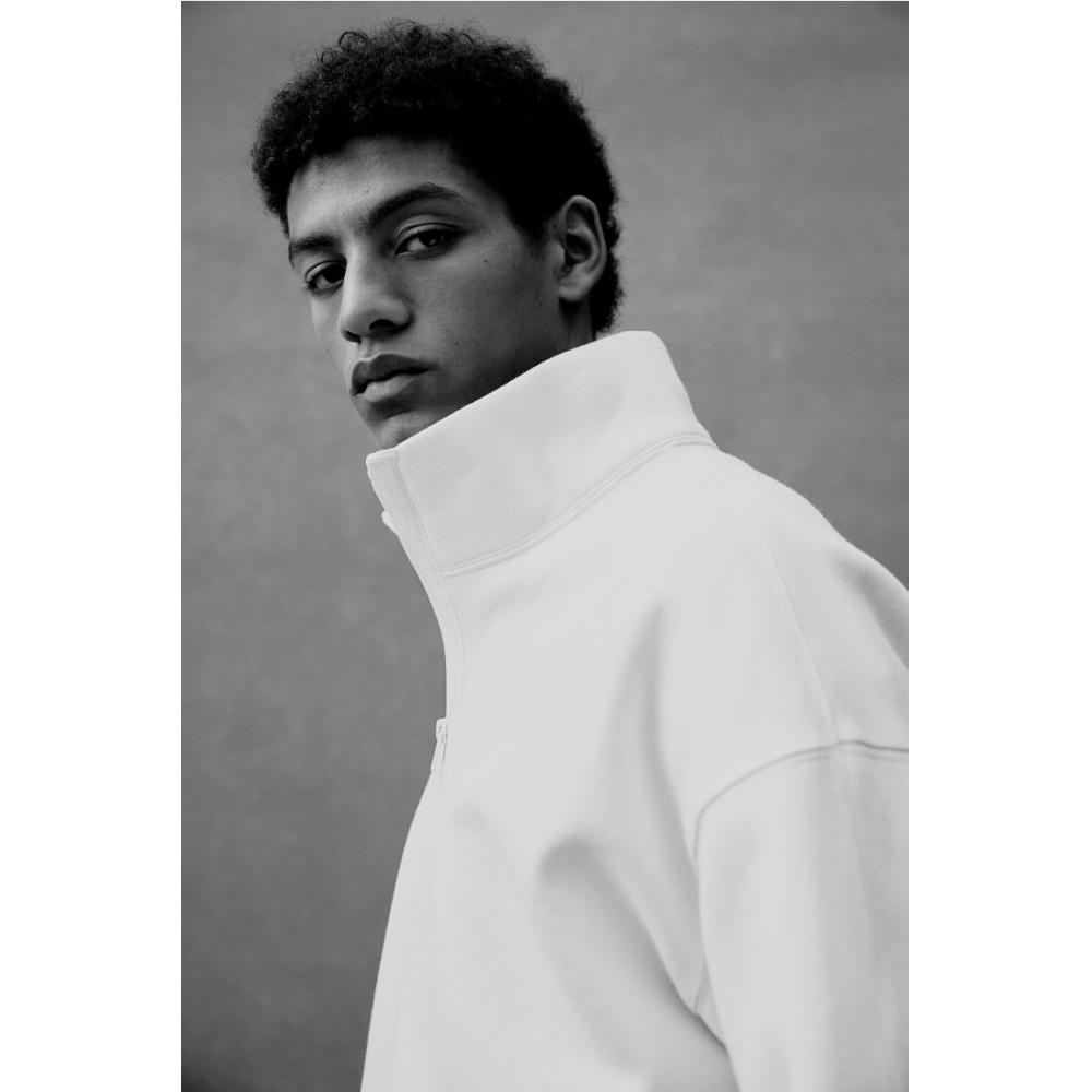 H M Loose Fit Zip Detail sweatsHirt creaM