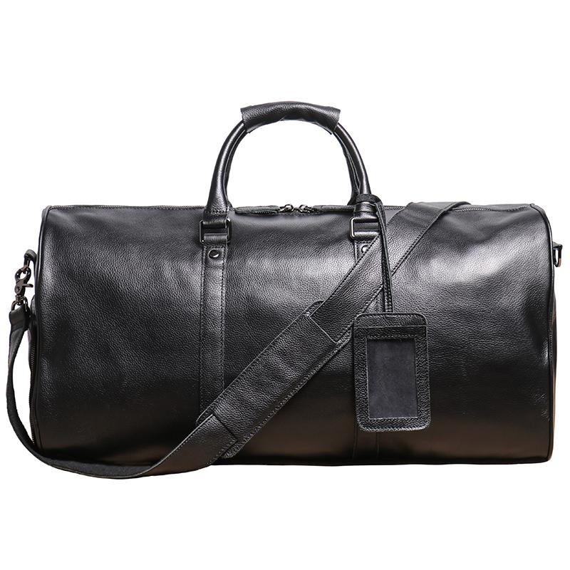 

Мужская дорожная сумка из натуральной кожи, повседневная ручная сумка, большая вместительная сумка для фитнеса, карман для обуви на плечо для 18-дюймового ноутбука 55cm чёрный
