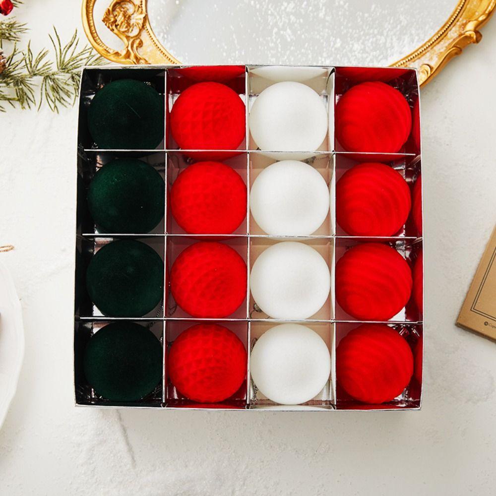 16pcs Shatterproof Christmas Hanging Balls Flocking Xmas Tree Ornaments New Year Gift