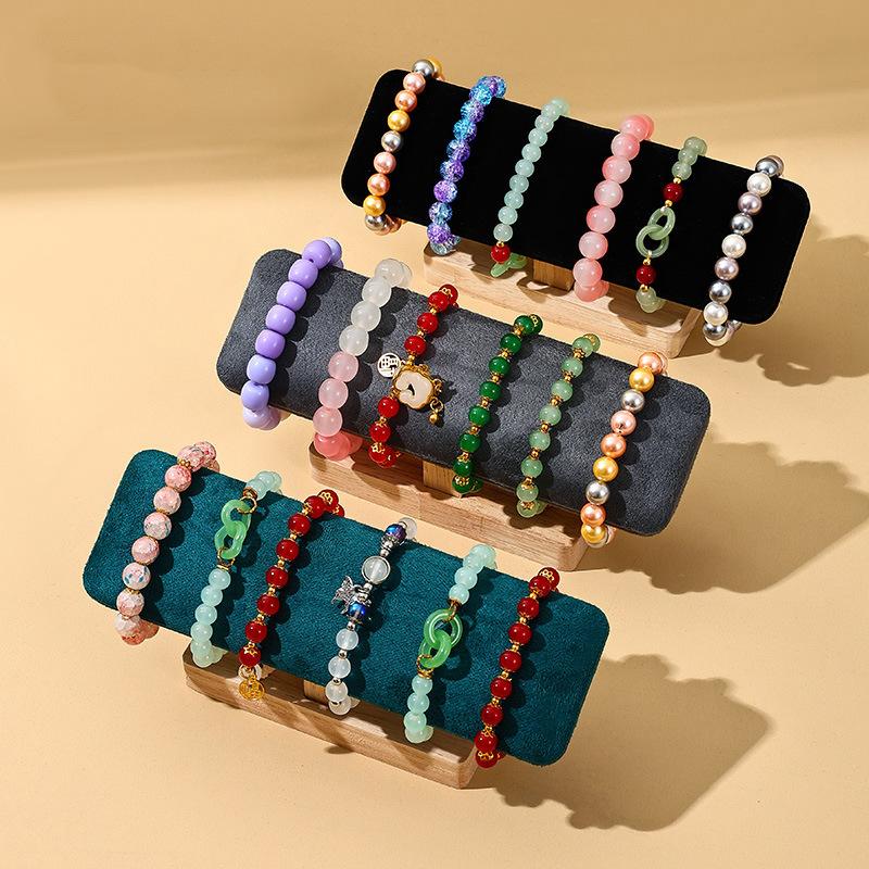 T-Shaped Bracelet Watch Display Rack Wooden Base PU Leather Jewelry Organizer for Retail Store Home Storage