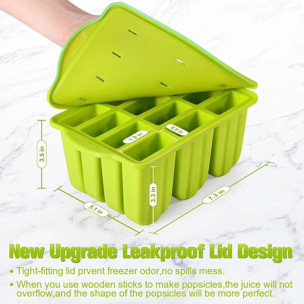 WIKHOSTAR 12 Grid Bpa-free Silicone Ice Cream Mould Tools with 50 Ice Cream Sticks and Packaging Bag DIY Ice Cream Mold Popsicle Maker for Home