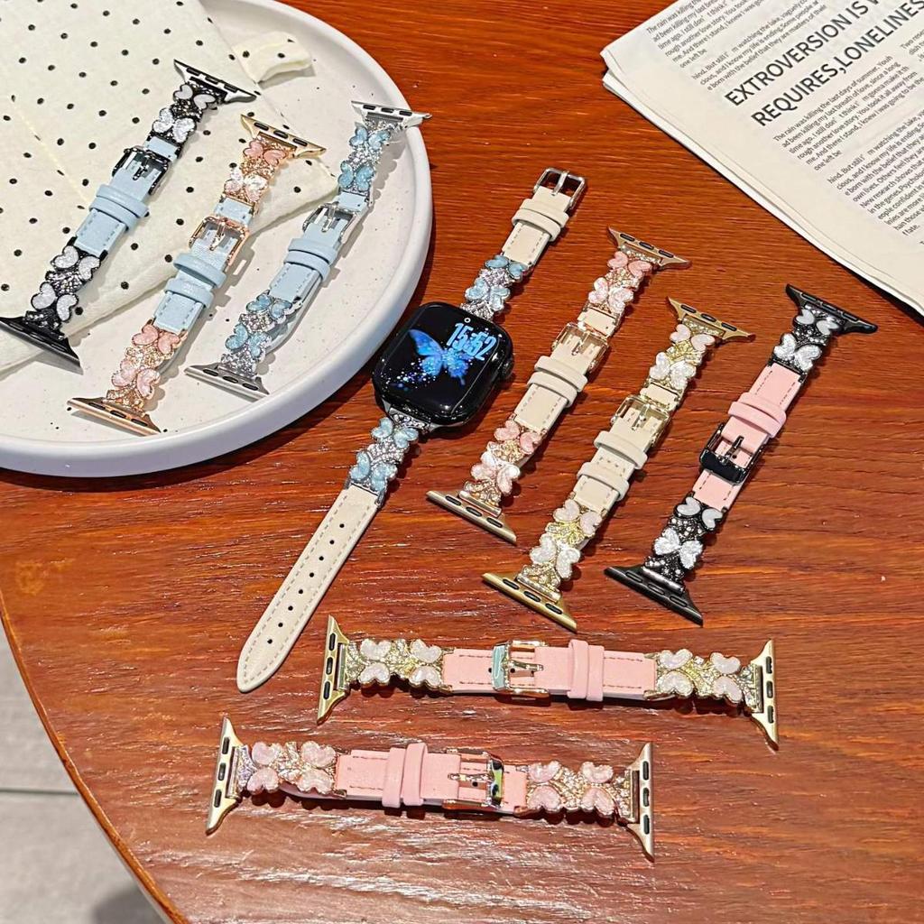 Enamel Butterfly Leather Strap for Apple Watch Series 2-10