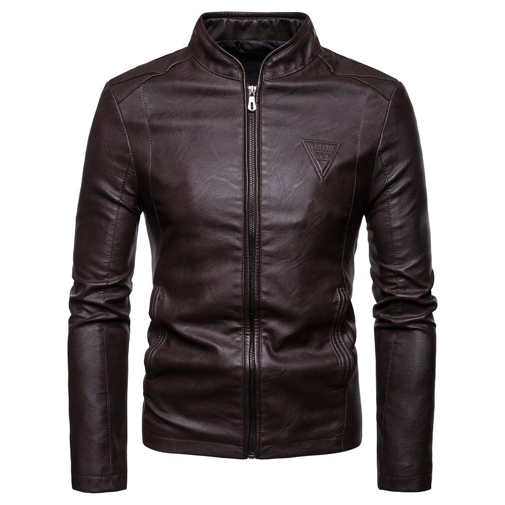 Mens Jackets Mens Faux Leather Jacket Classic Stand Collar Motorcycle Coat Slim Fit with Full Zip Long Sleeve Autumn Winter Outdoor