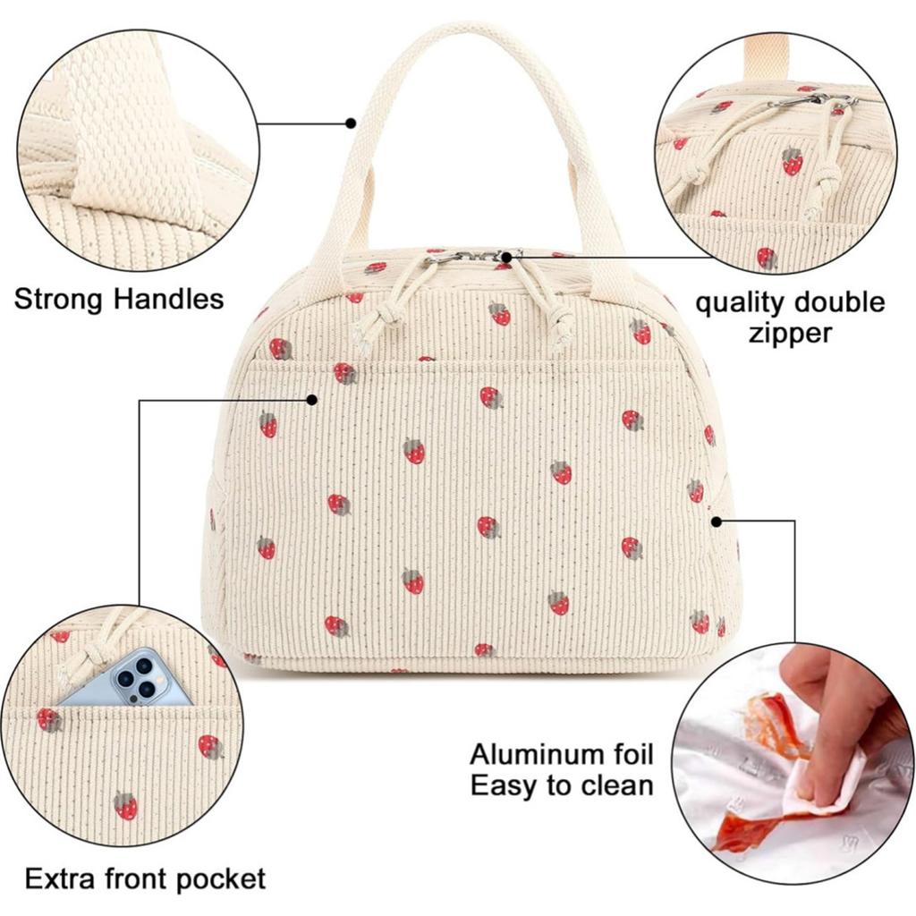 Lunch Bag, Cute Corduroy Insulated Lunch Storage Bag
