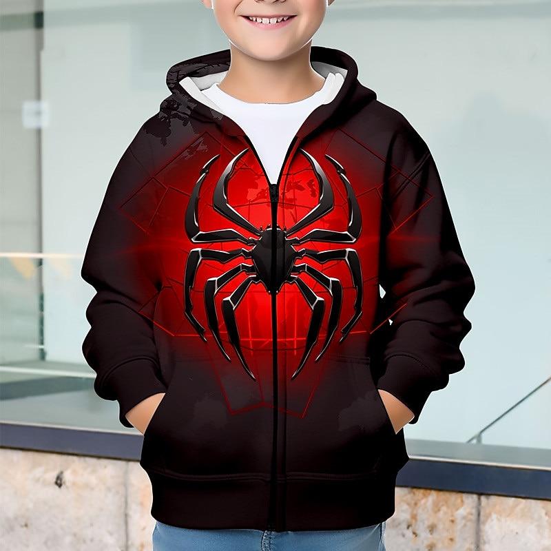 

Halloween Boys 3D Spider Hoodie Coat Outerwear Long Sleeve 3D Print Fall Winter Fashion Streetwear Cool Kids 3-12 Years 100