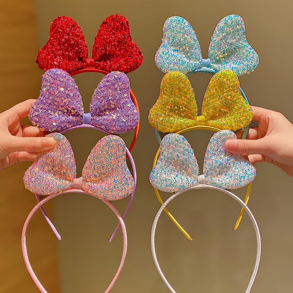 6pcs of Fashionable Multi-Color Sequined Large Bow Headbands Suitable for Girls As Gifts