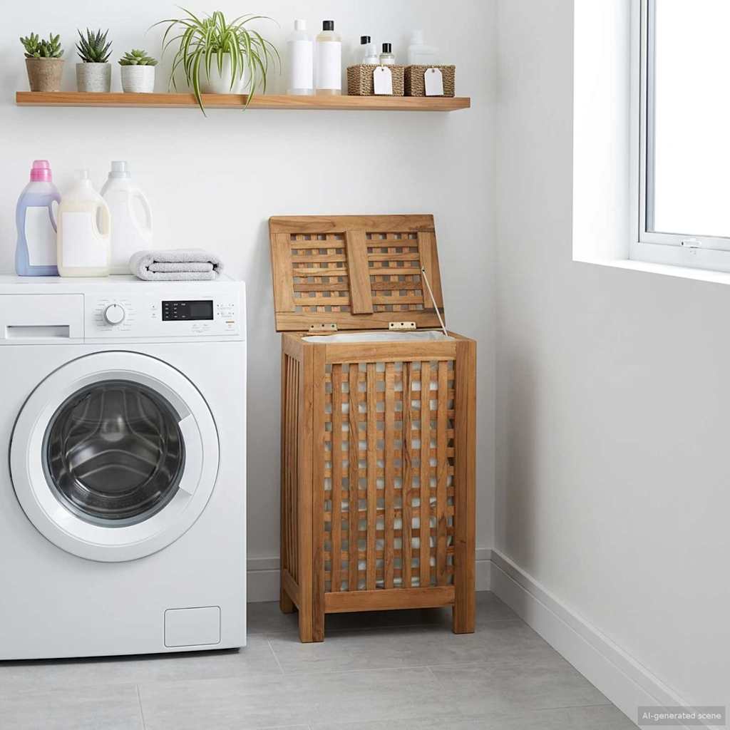 Laundry Basket Natural 35 x 25 x 60 cm Solid Teak Wood