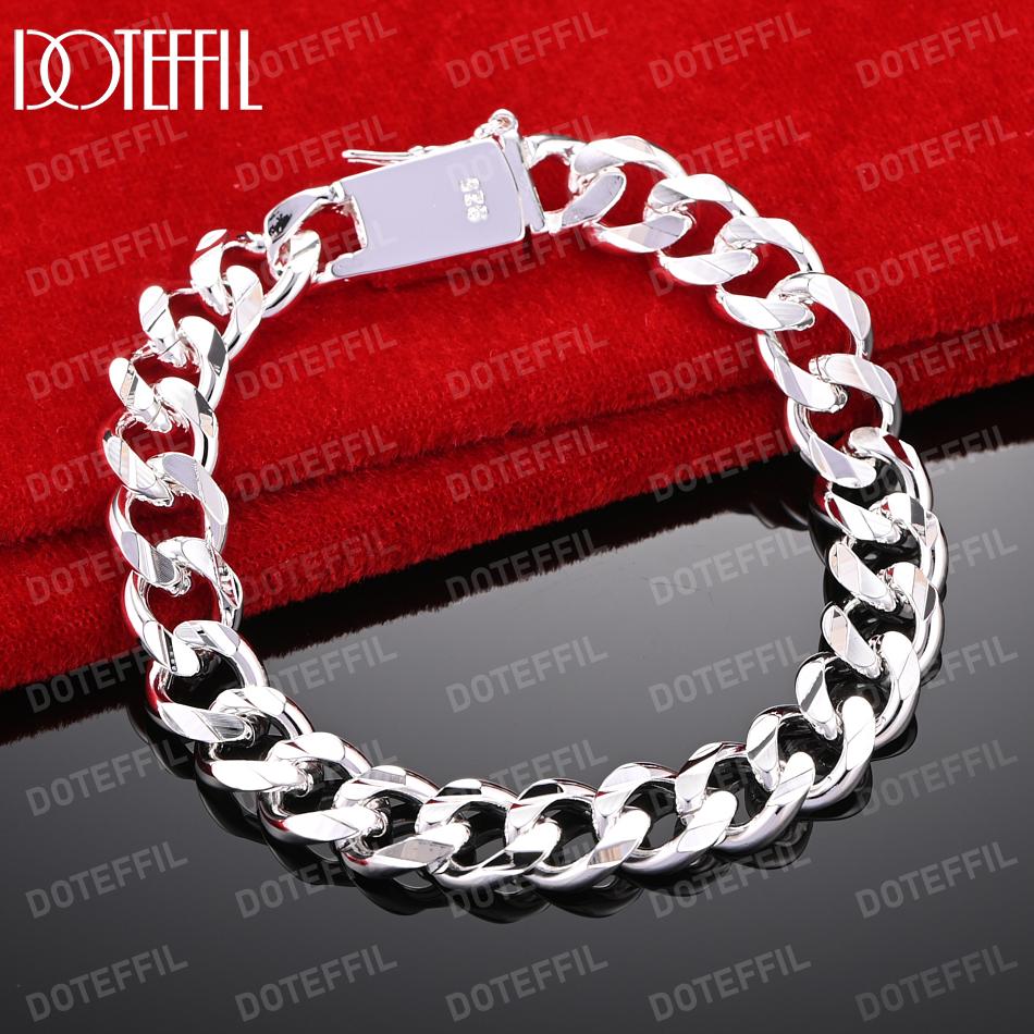 Pulsera de plata de ley 925 con cadena lateral y hebilla cuadrada de 10 mm, joyería de boda de moda