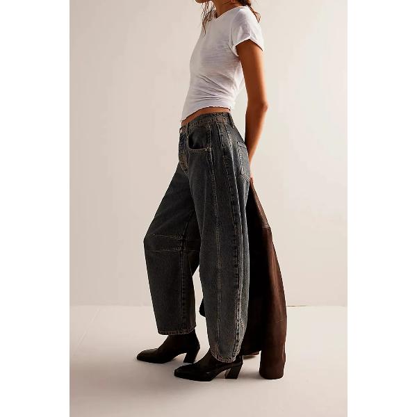 Washed Jeans Women Wide Leg Pants Denim High Waist Vintage Pockets Solid Basics Loose Fit Ankle Length Trousers
