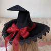 Lace Trim Wizard Hat Bandage Bow Lolita Bucket Hat New Witch Pointed Hat  Halloween Party