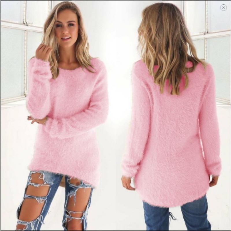 JKASHDK Women's Fashion Casual Fall Winter Solid Color Print Long Sleeve O-Neck Sweaters