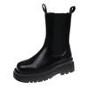 Black thick-soled 2025 spring and autumn new versatile British style high boots Chelsea cigarette short boots