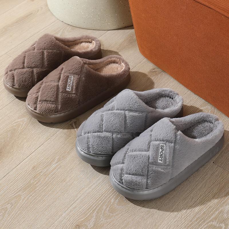 2025 new autumn and winter cotton slippers large size piled thickened warm non-slip comfortable home slippers