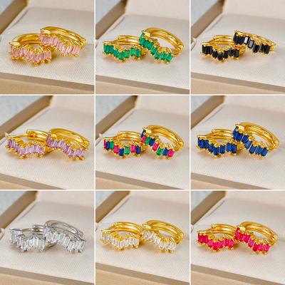 Trendy Gold Plated Round Huggie Hoop Earrings for Women Stainless Steel Colorful Zirocn Piercing Earrings Fashion Jewelry