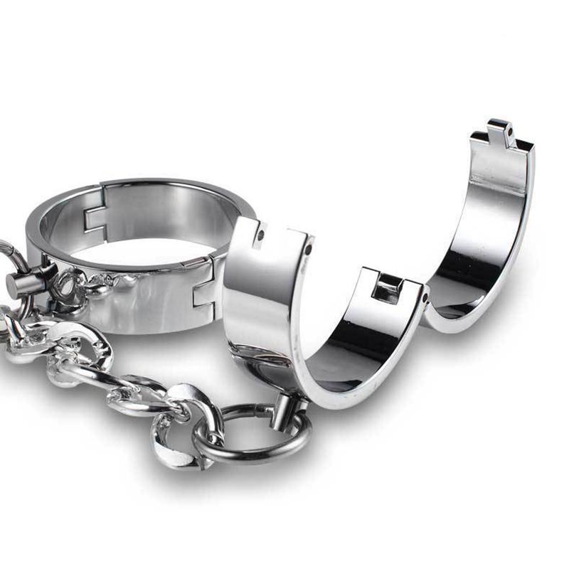 1 Pair Stainless Steel Handcuffs Metal Anklet Foot Cuffs Erotic SM Bondage Adult Game Couple Slave Restraint Sex Toys Men Women