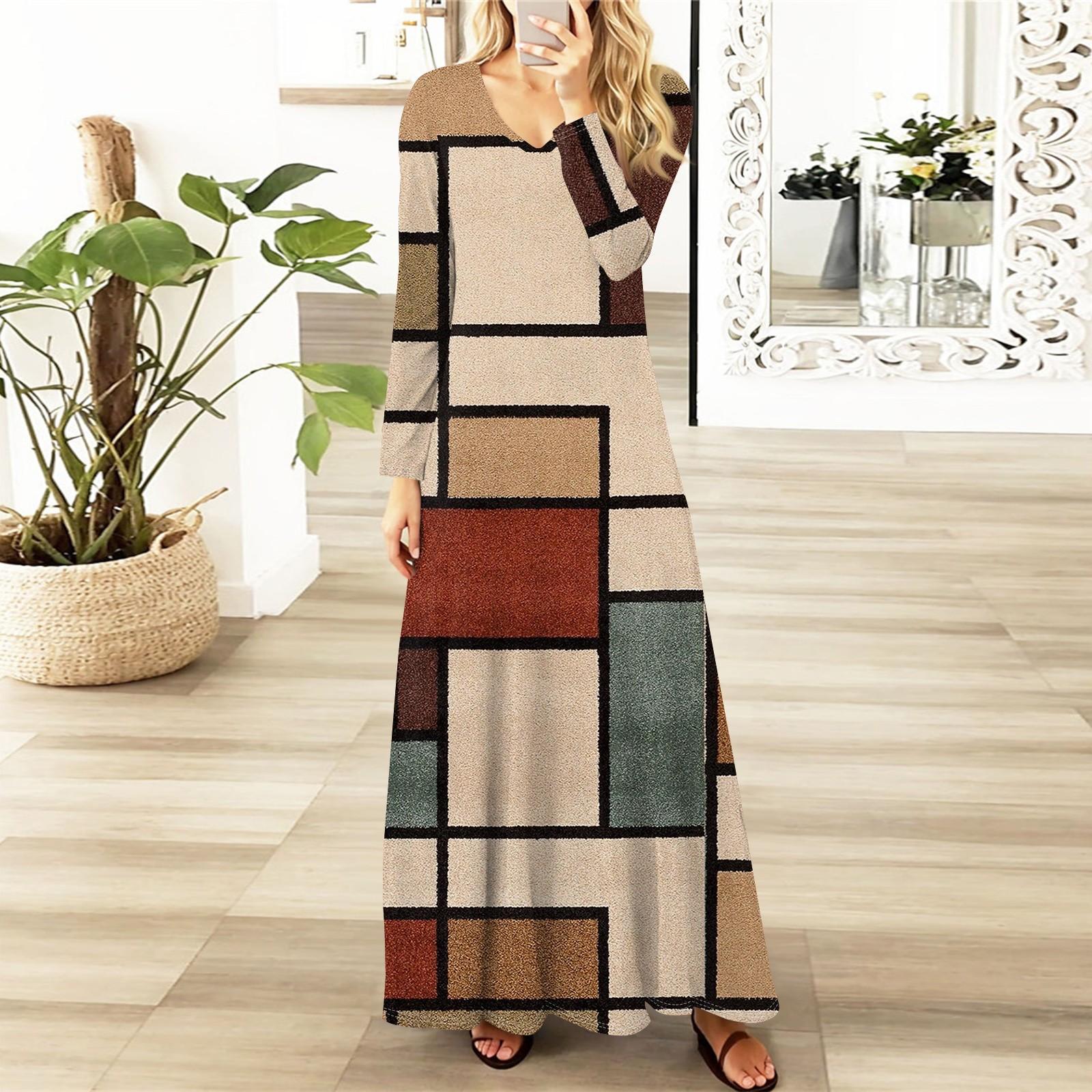 

Женские повседневные модные длинные платья с графическим принтом и длинным рукавом, осень L золотой