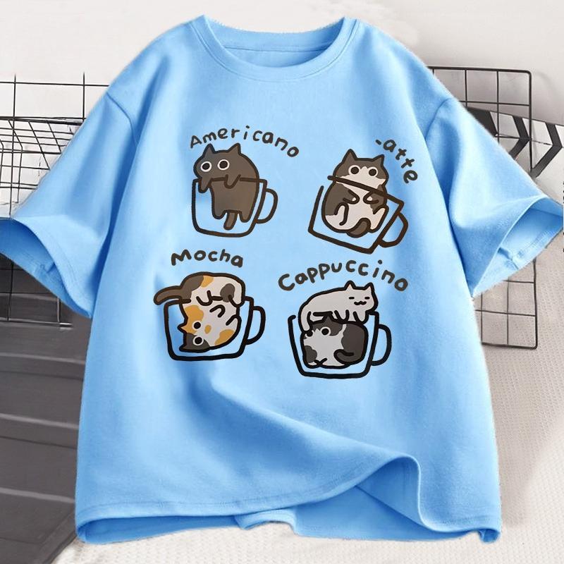 Funny Cute Coffee Cat Tshirt For Unisex Unisex Fashion Cotton Loose Short Sleeve TShirt Mocha Latte Cat Humor Cat Lover T Shirt