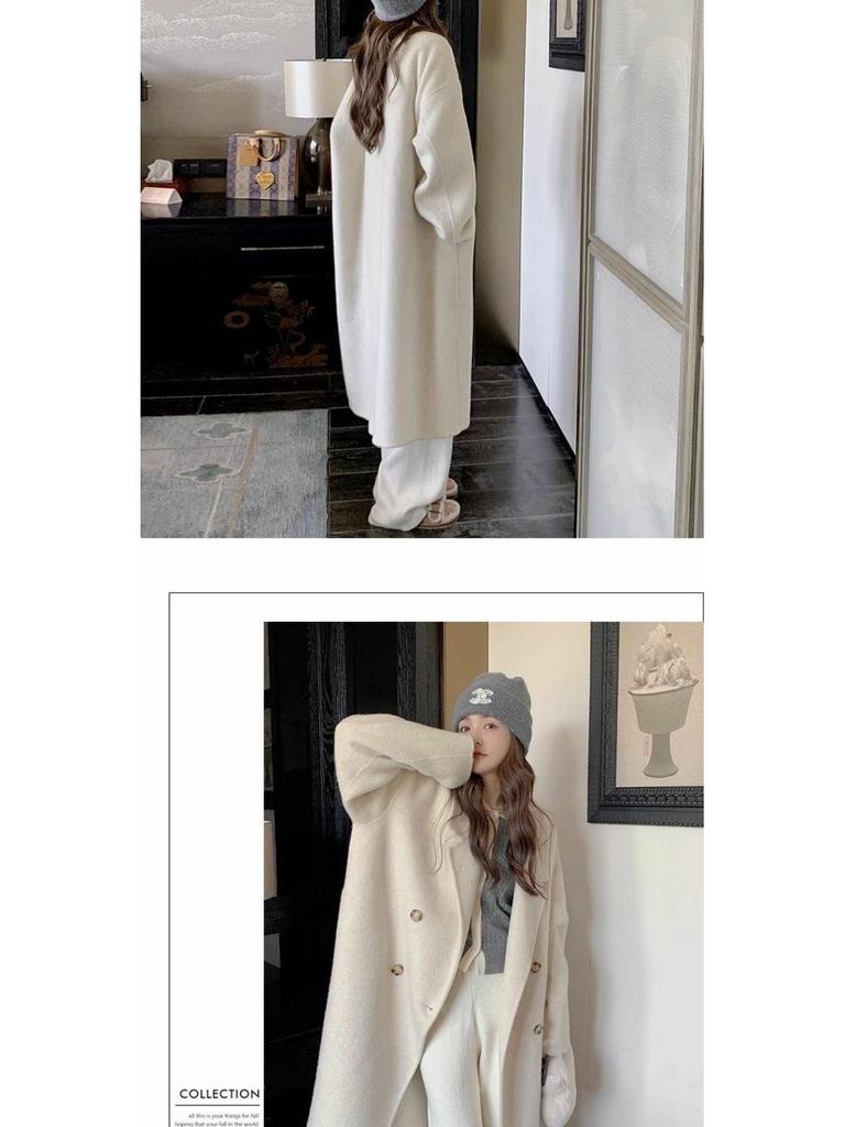 Sense Oatmeal Wool Coat for Women - Korean Style, Mid-Length, Plus Velvet, Thick, Perfect for Autumn and Winter.