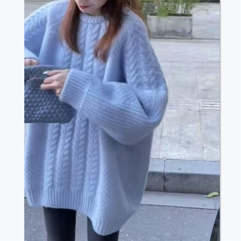 Fan Winter Design Sense Thick Sweater Women's Large Version of Lazy Loose Mid-length Sweater All-match Thin Top