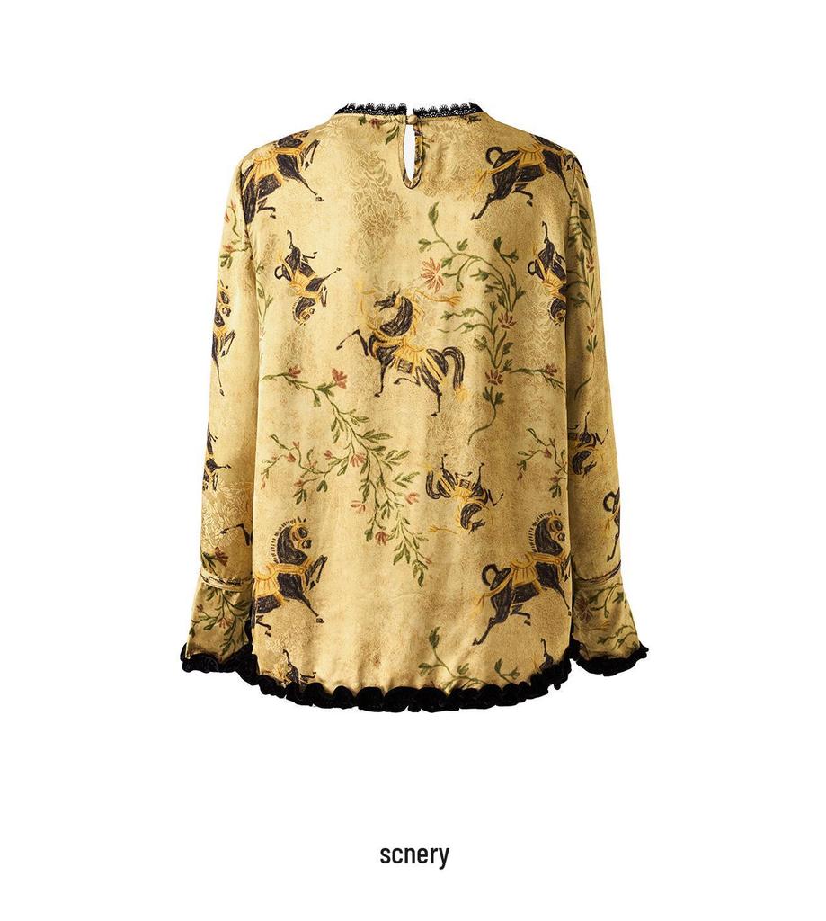 High-Quality Rayon Jacquard Patchwork Velvet Lace Women's Shirt - Early Spring, New Chinese Style