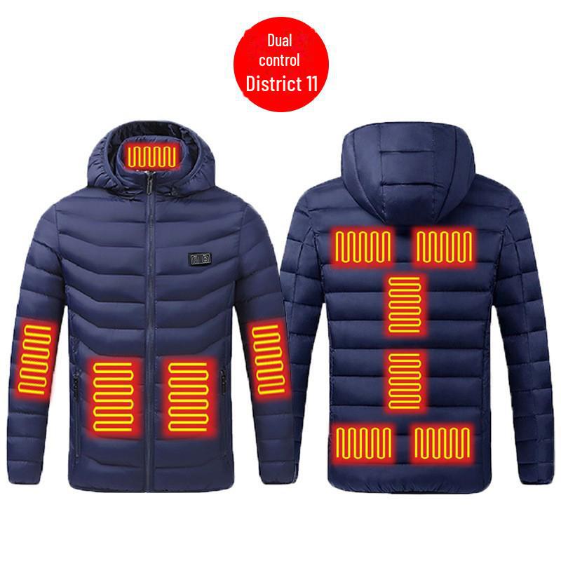 Men's Multi-Zone Hooded Electric Heated Cotton Coat with Long Sleeves
