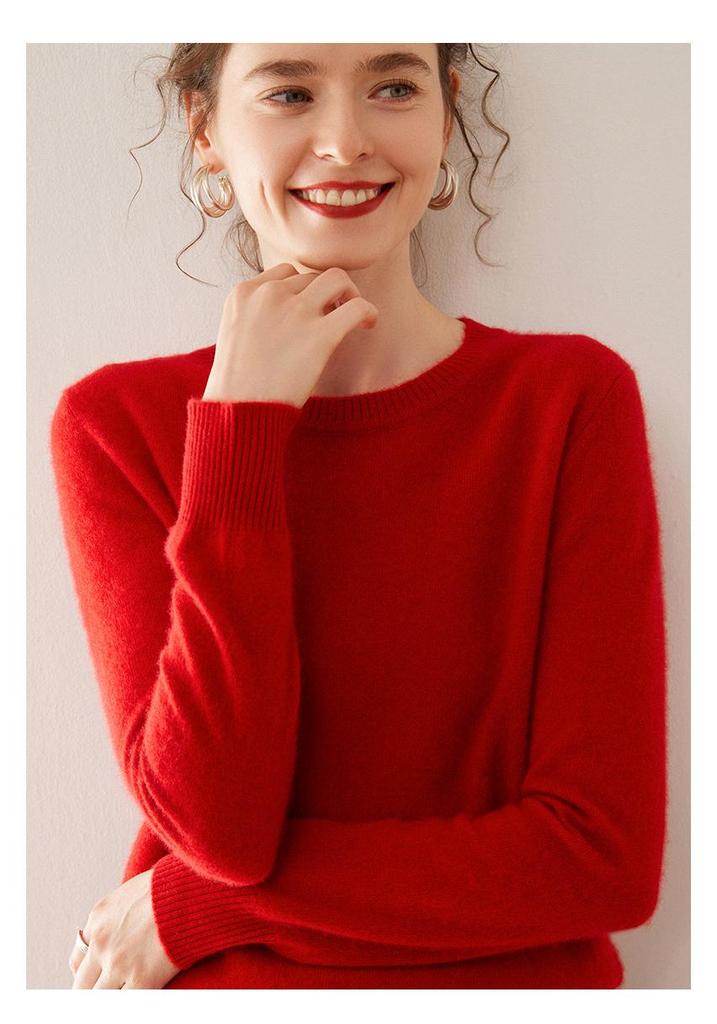 Women's Solid Color Cashmere Pullover: Autumn/Winter Long Sleeve Knit Sweater