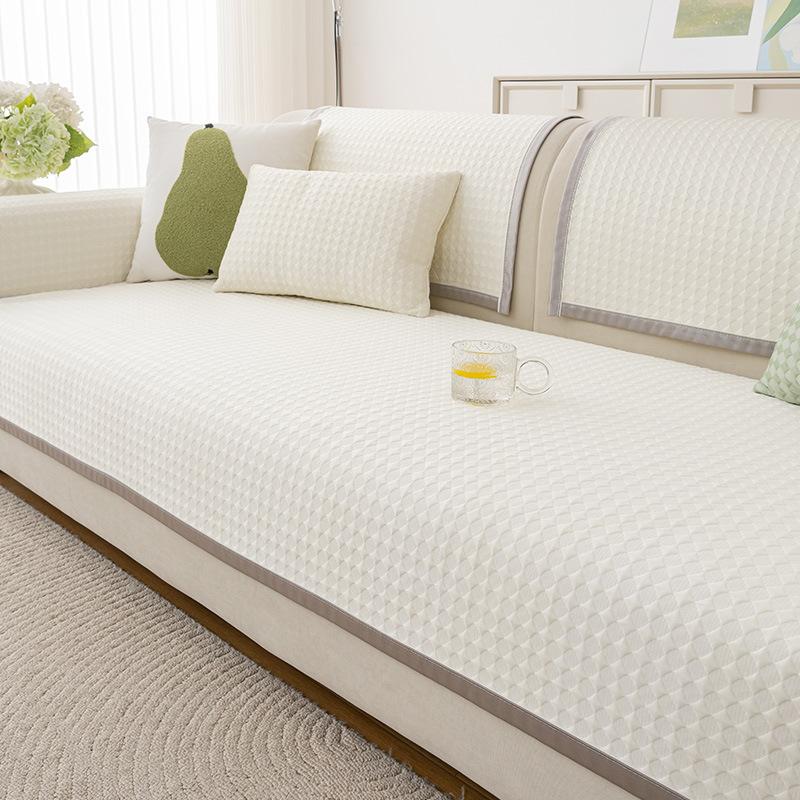 Summer New Cool Bean Ice Silk Sofa Cushion Straight Row Anti-Cat Scratch Sofa Cover Fixed Non-Slip Sofa Seat Cushion