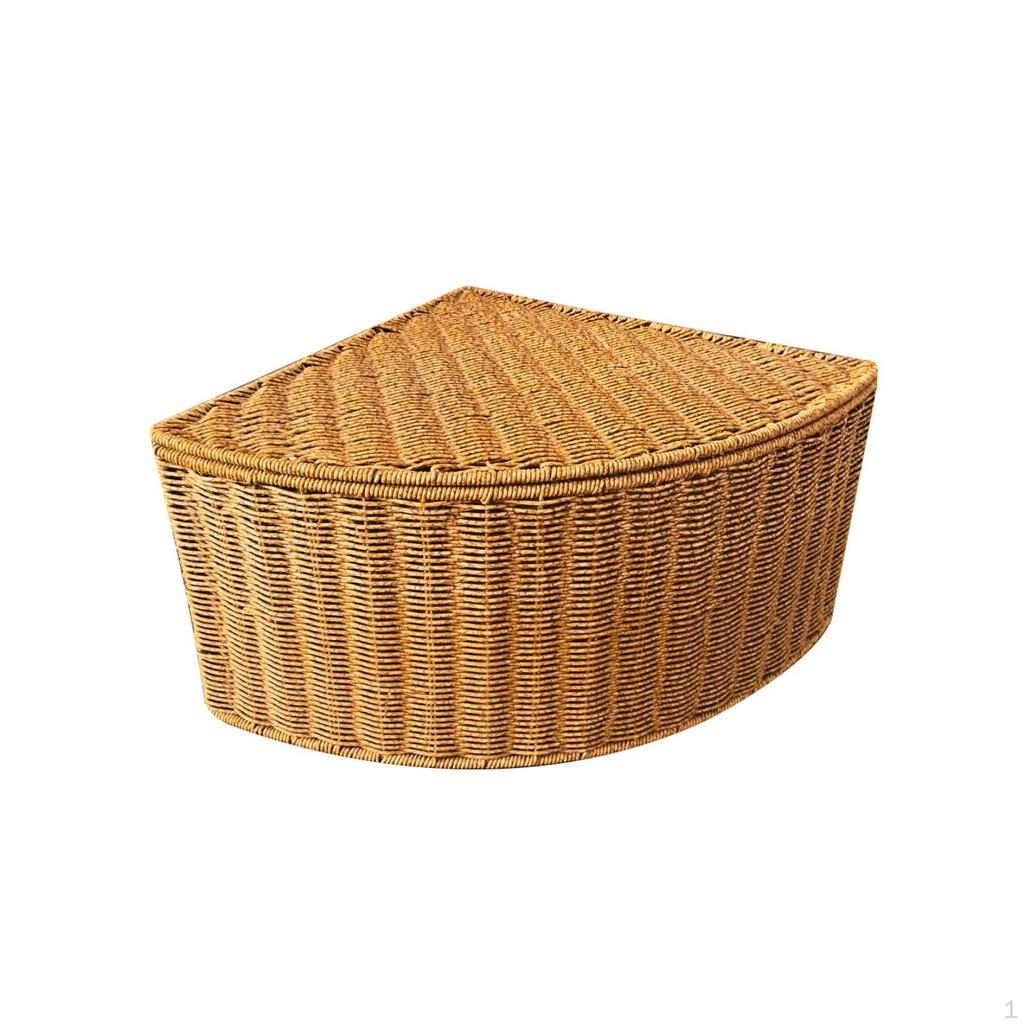 Corner Storage Basket with Lid Handwoven Woven Lidded Wicker Hamper for