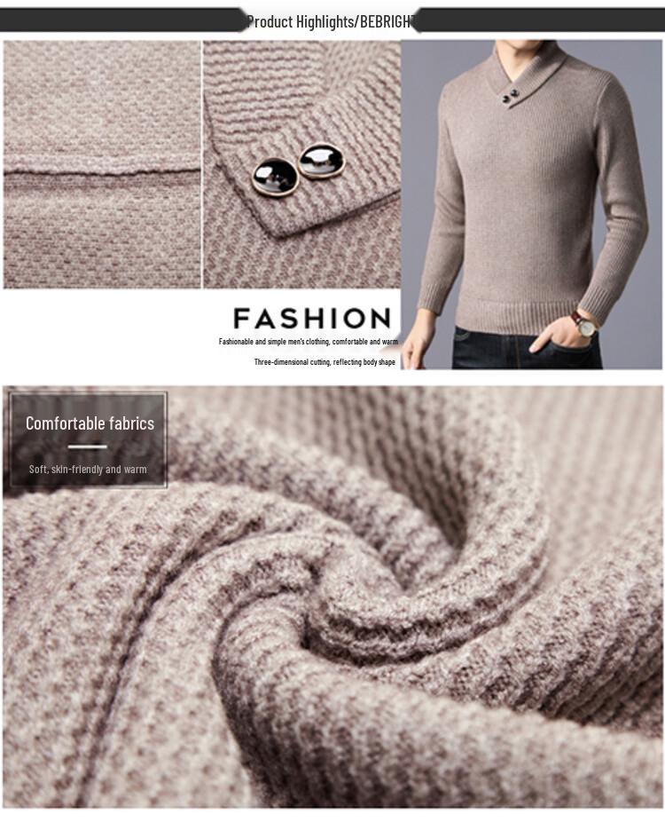 Men's Thick Knit Half-High Collar Sweater - Warm Threaded Base Layer for Autumn/Winter