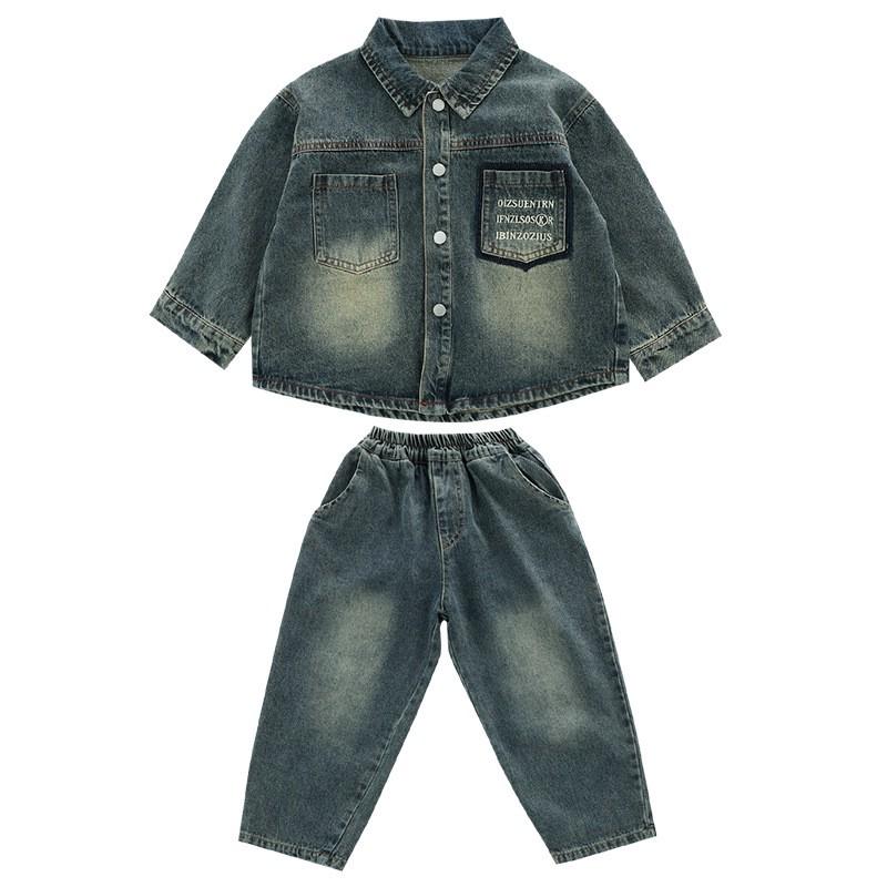 Jungen Denim 3-teiliges Set Langarmjacke Hose Innenoberteil Lässiges Outfit Kinder 4-8 Jahre