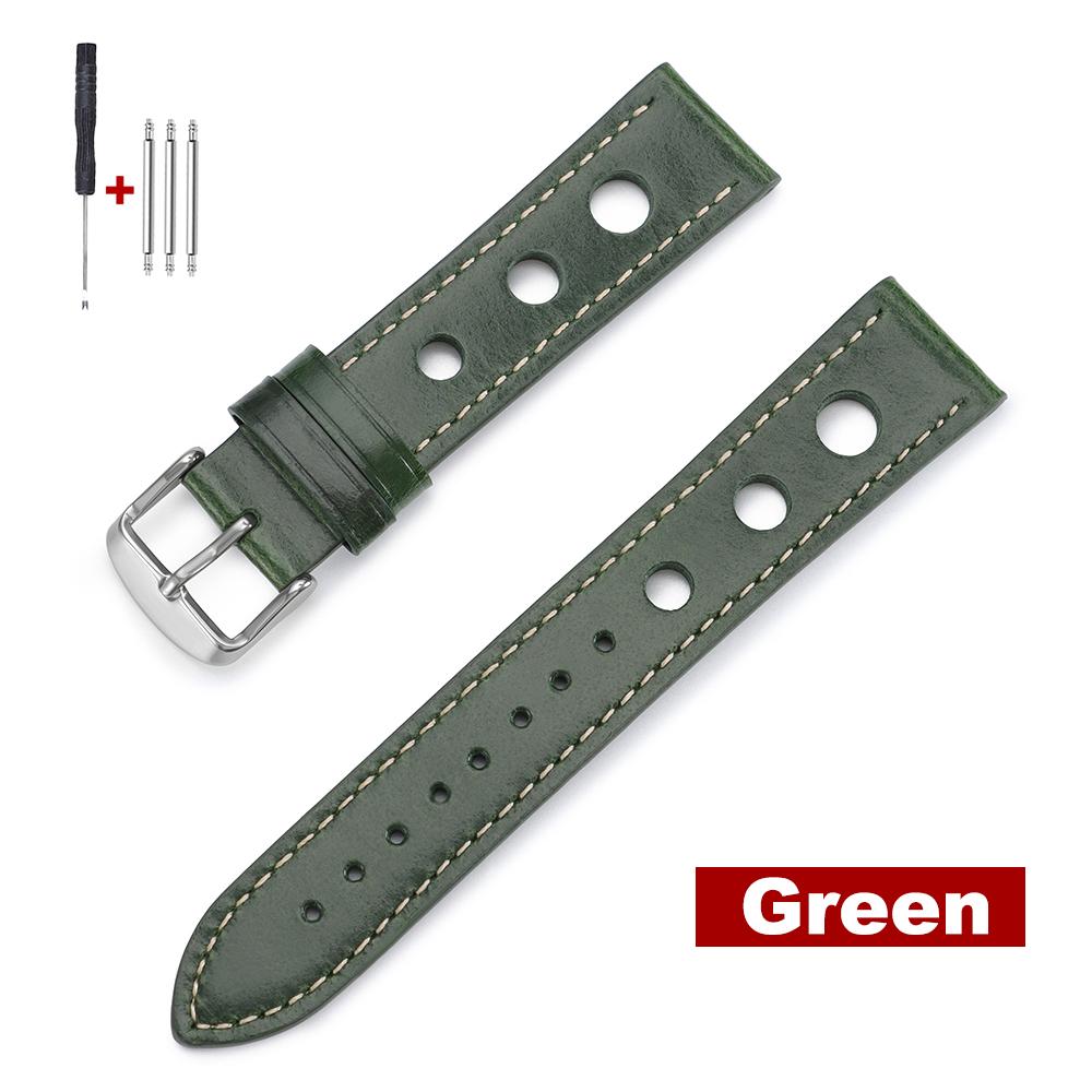 20mm 22mm Breathable Vintage Leather Watch Band for Omega Oil Wax Cowhide Straps Sport Bracelets Men's Brown Black Red Wristband