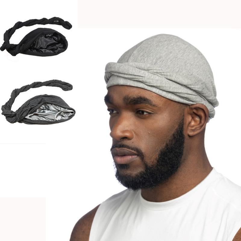 

1Pc Mens Caps Turban Elastic Head Wrap Halo Hijab Headband Head Scarf Satin Lined XL （60-62CM）