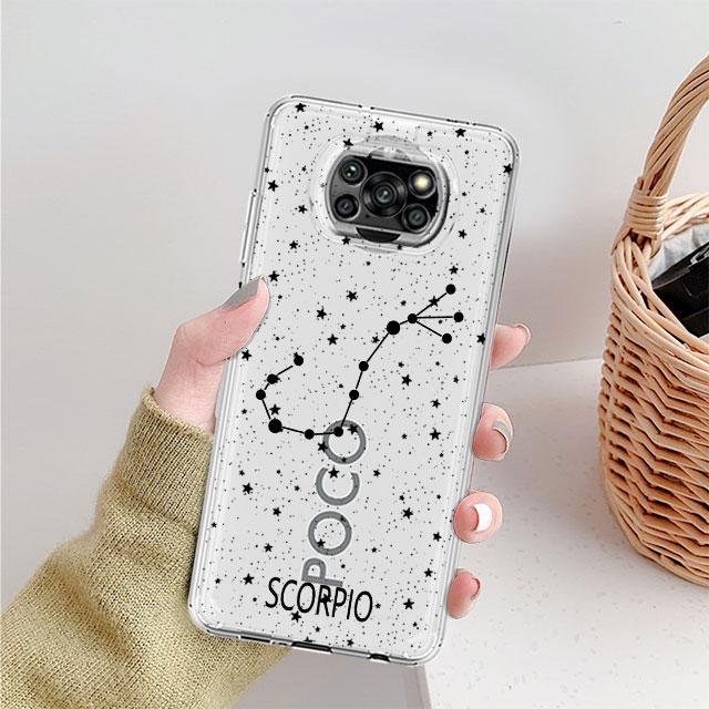 Transparant Hoesje met Twaalf Sterrenbeelden Voor Xiaomi Mi Poco X3 NFC M3 Pro F3 F1 11 Lite 12 Redmi Note 10 9S 8 7 9 Zachte Telefoonhoes