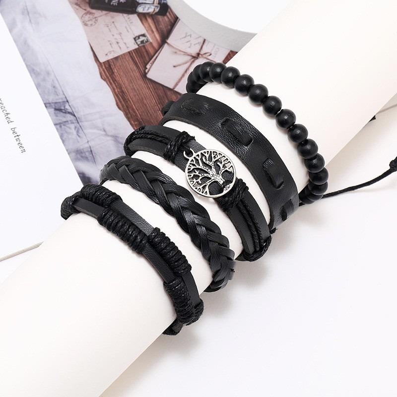 Hot-selling Tree of Life beaded leather bracelet five-piece fashionable retro handwoven bracelet