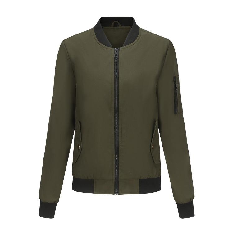 Women Bomber Jacket Spring Autumn Thin Topcoat Loose Flight Jacket Long Sleeves Baseball Collar Zipper Outer Wear