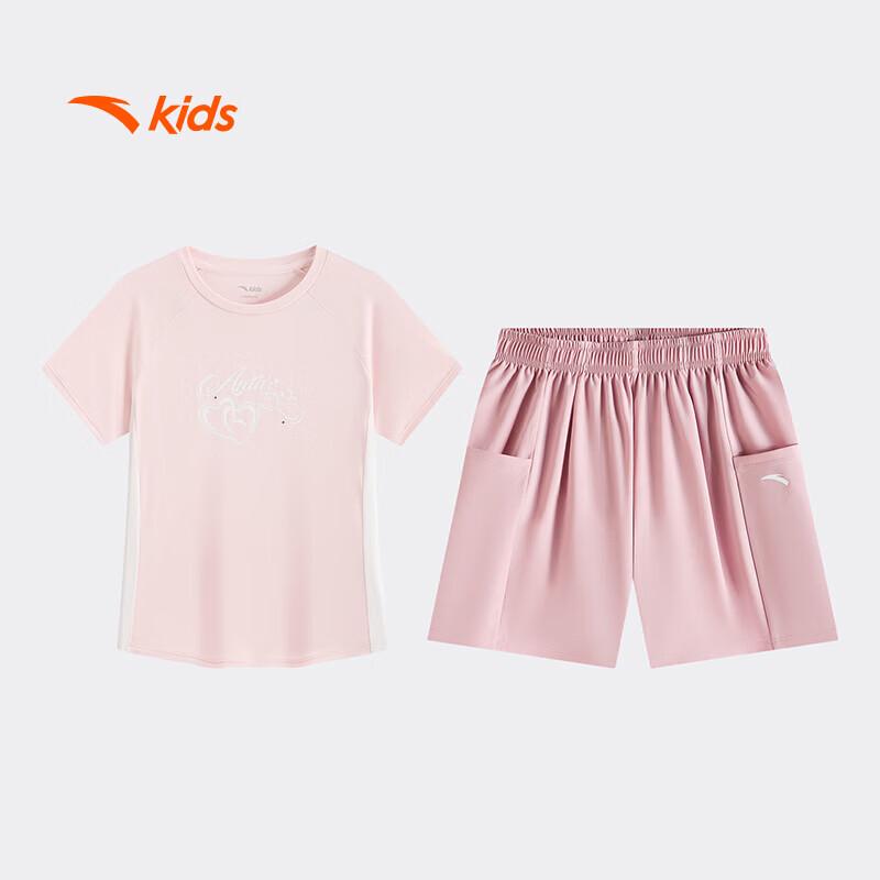 ANTA Kids Girls  2026 Summer Breathable Sportswear Short Sleeve T-shirt & Shorts Set A62627701 165