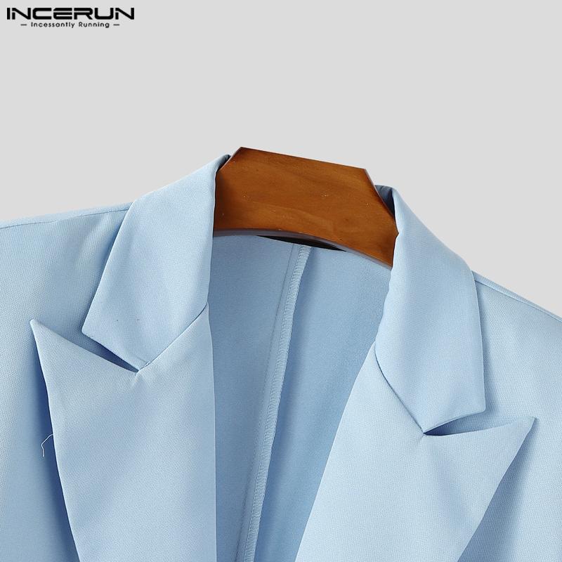 INCERUN Men Notched Lapel Long Sleeve Cutout Thin Blazer Party Coats