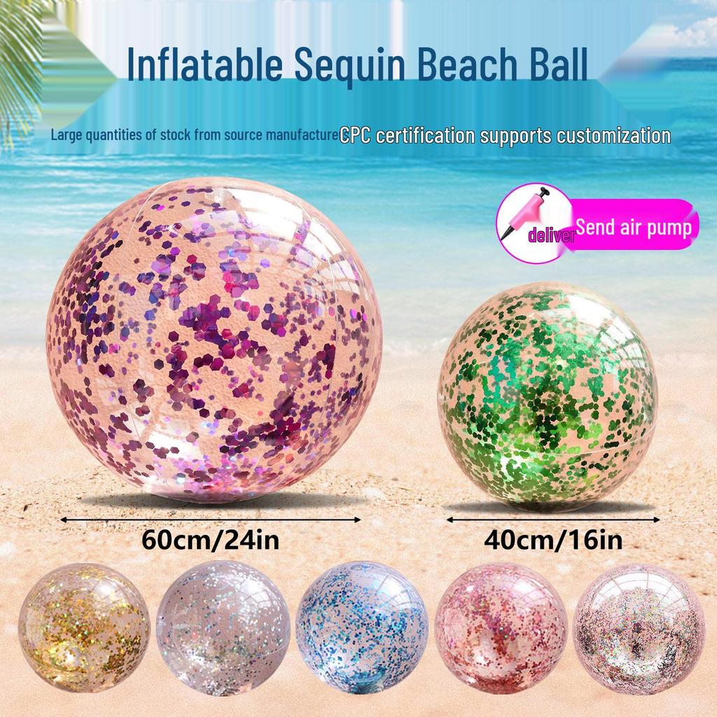 Transparent Glitter Sequin Inflatable Beach Ball - Cross-Border Advertising Balloon