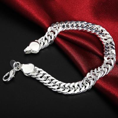 Pulsera de cadena lateral de plata de ley 925 de 10 mm, joyería de moda
