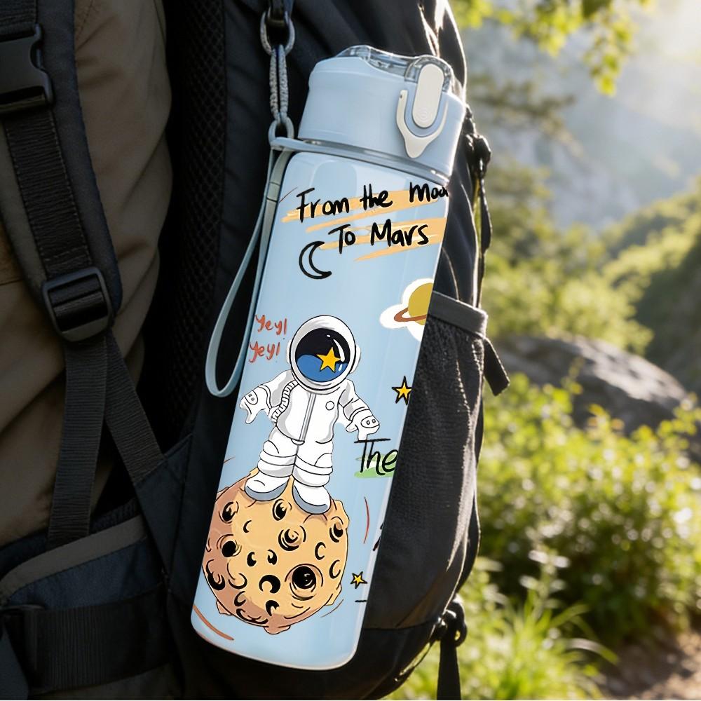 1PC Cookie Space Astronaut Art 750ml Color Plastic Sports Water Bottle Leakproof Flip Straw Lid Suitable for Sports Office Home Use