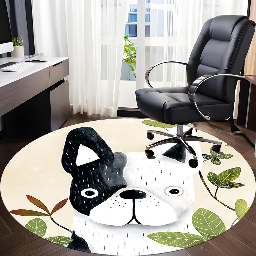 1pc Bulldog Leaves Office Round Area Rug, Indoor Mat Suitable ForOffice, Under Office Chairs Bedroom Living Room Home Decor, Room Deco, D071