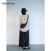 Korean Fashion Spring Summer Women Wide Leg Pants High Waist Black White Basic Cotton Capris Casual Loose Ruffles Trousers