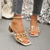 Fashion Synthetic Ribbon Slippers Women's Square Head Open-toed Pearl Set Foot Anti-slip and Wear-resistant Kitten Heels