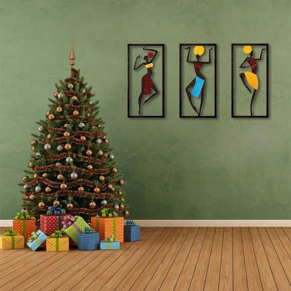 Wrought Iron African Dancer Silhouette, Boho Mid-Century Modern Wall Art Decor for Living Room, Bedroom